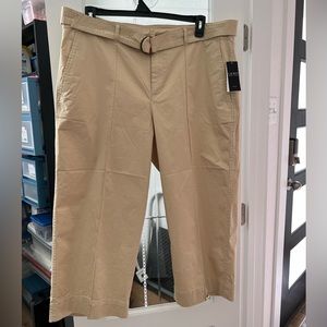 Ralph Lauren cropped wide leg khaki chinos with belt and hardware with logo